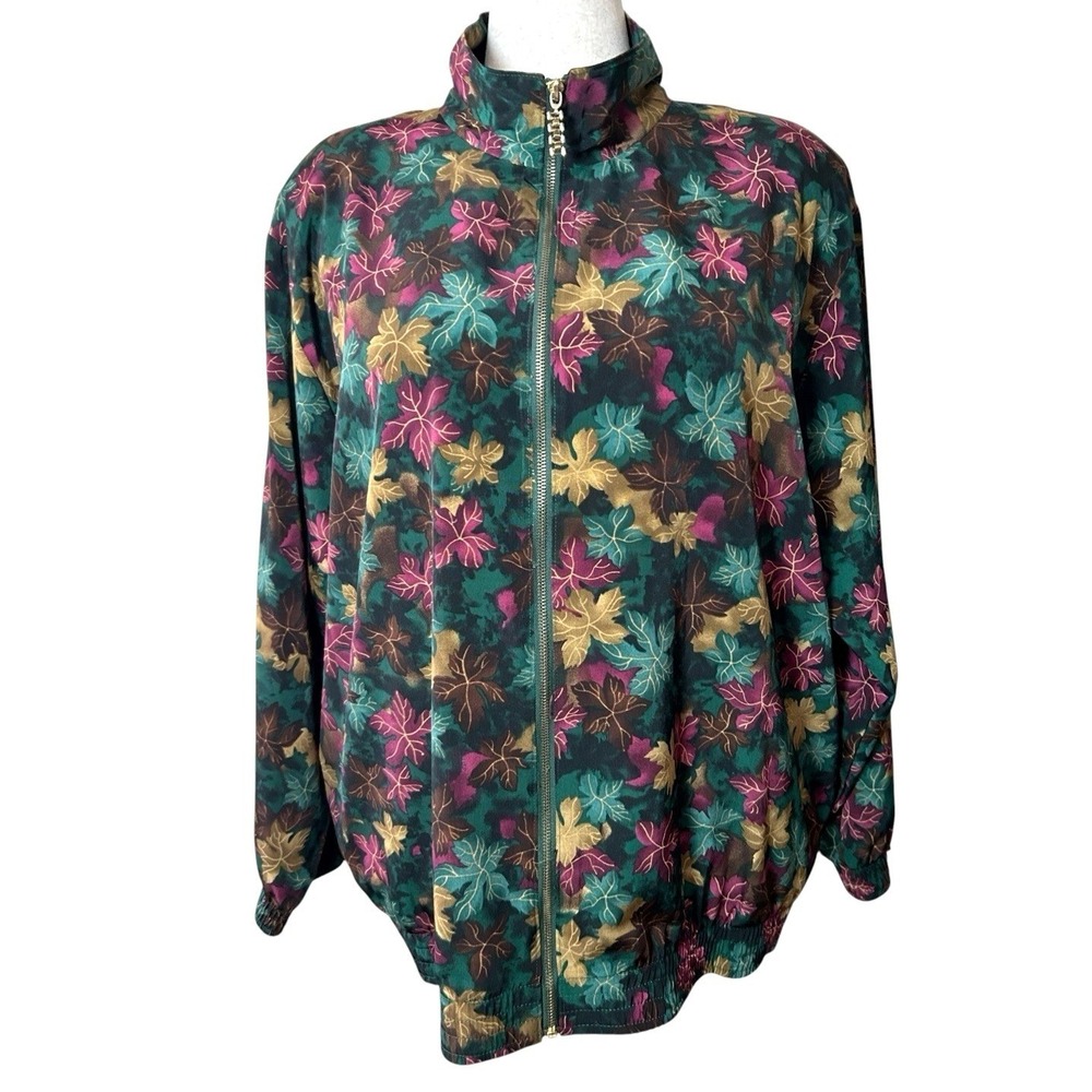 Vtg Teddi Structured Funnel Neck Bomber Jacket 1X Purple Print Windbreaker